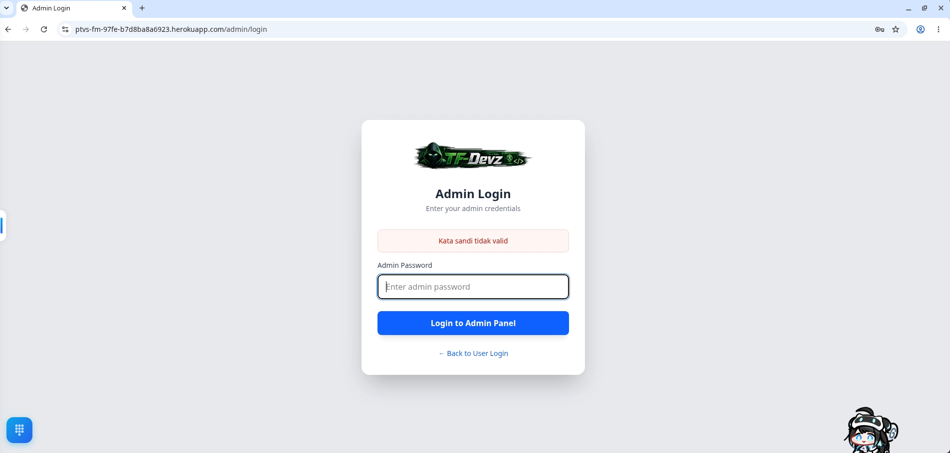 Admin Endpoint Error Message